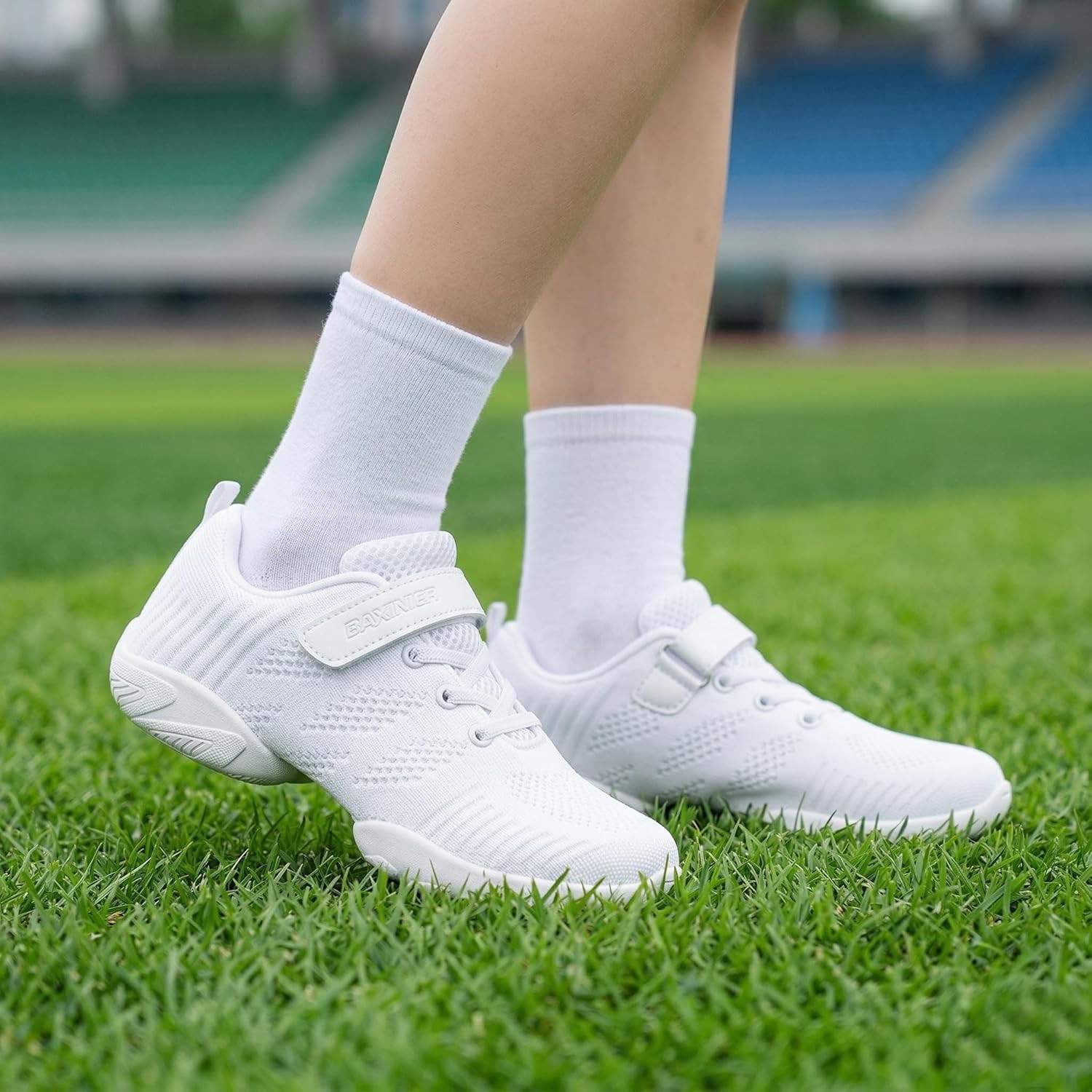 Girls White Cheerleading Dance Shoes Breathable Youth Cheer Competition Sneakers
