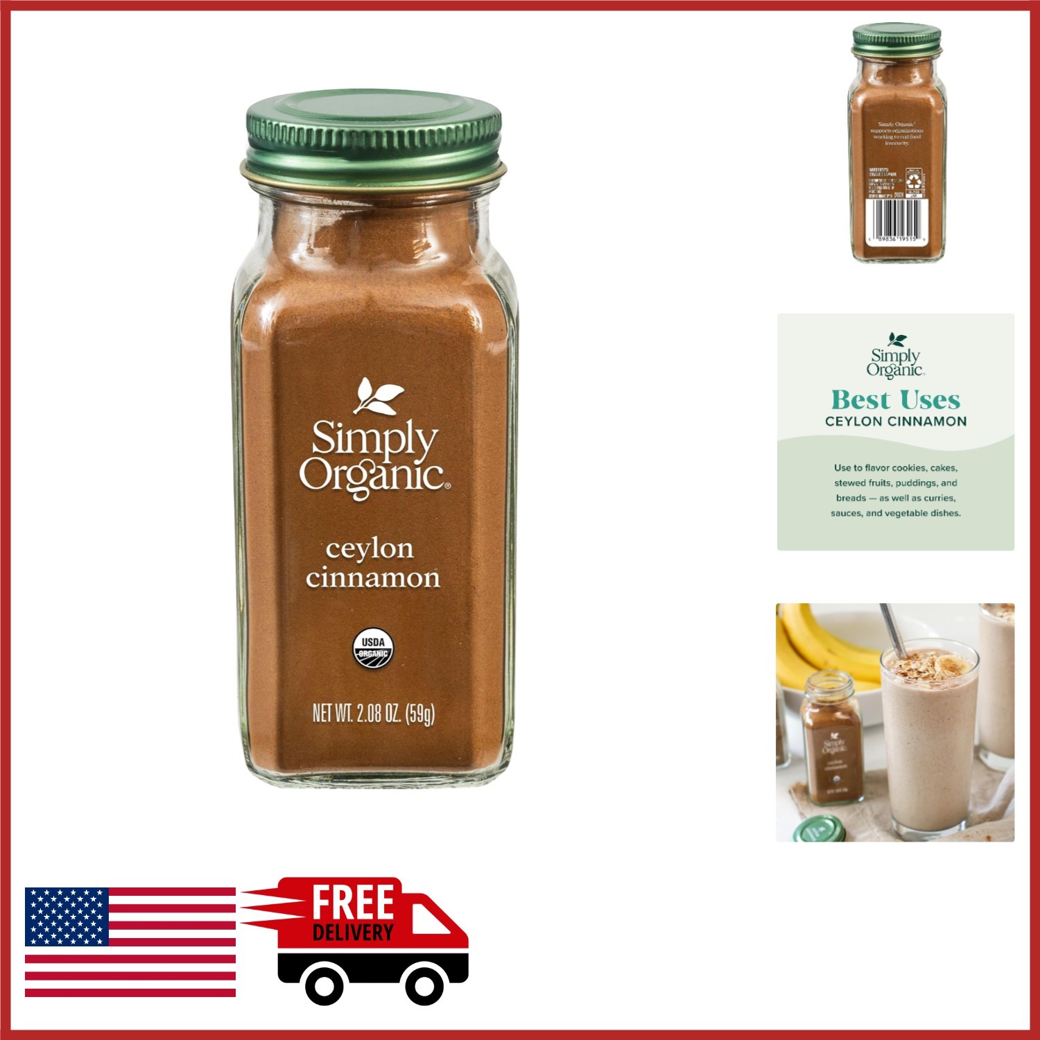 2.08 Oz Ground Ceylon Cinnamon Spice Organic for Desserts and Beverages