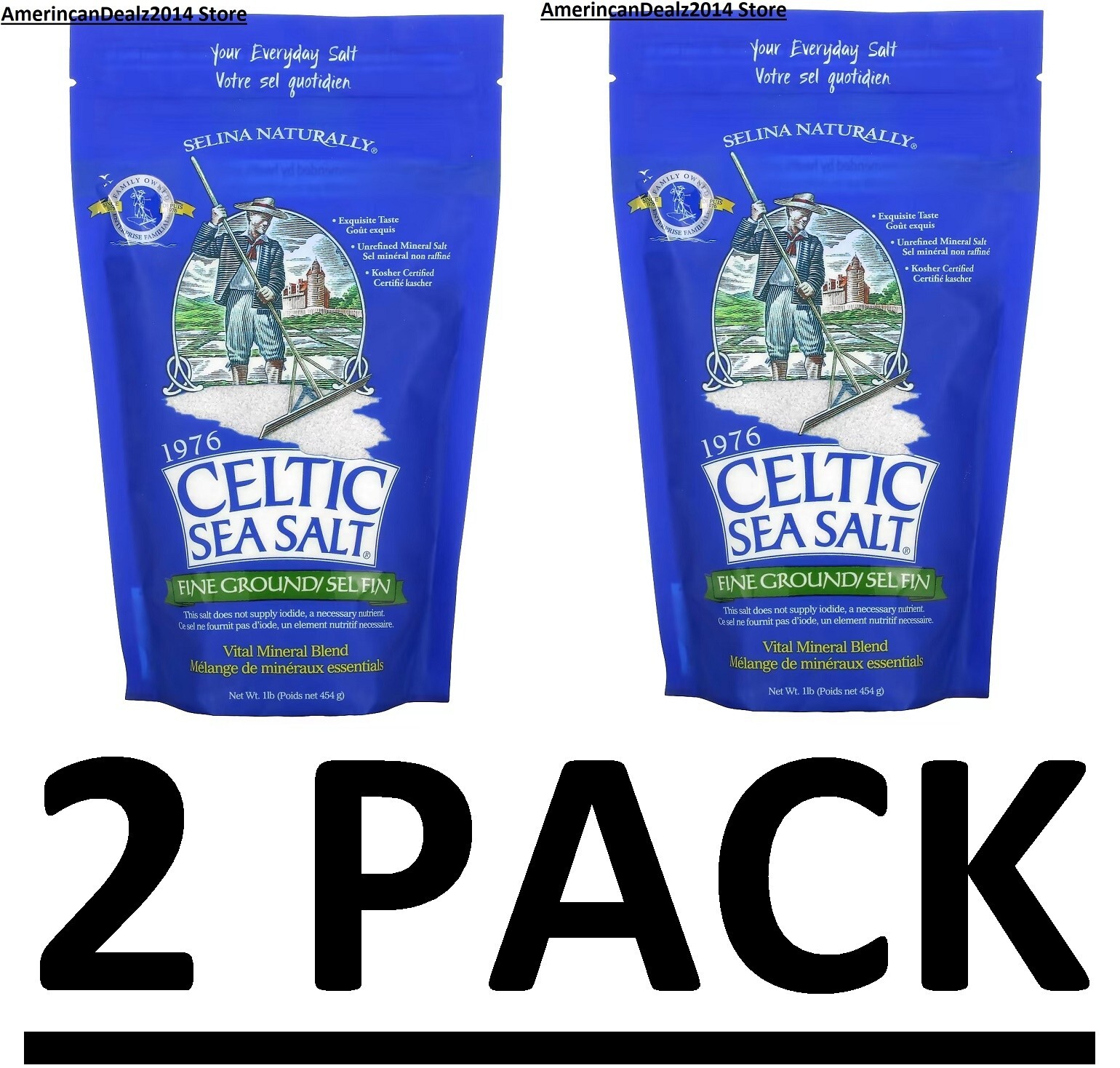 2 PACK – Celtic Sea Salt Fine Ground Vital Mineral Blend 1 lb (Total 2 lbs)