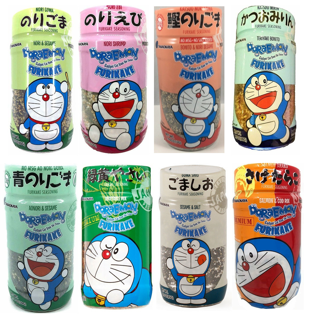 SET of 8 Japanese Takaokaya Doraemon Furikake Seasoning Topping Mix JAPAN MADE