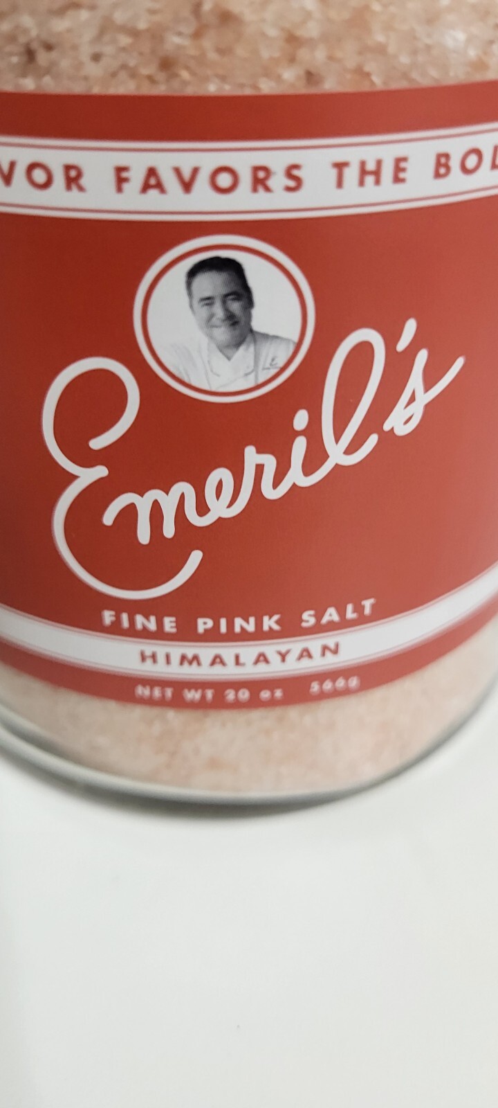 Emeril’s Fine Pink salt Himalayan, 20oz glass jar. coarse fine grain