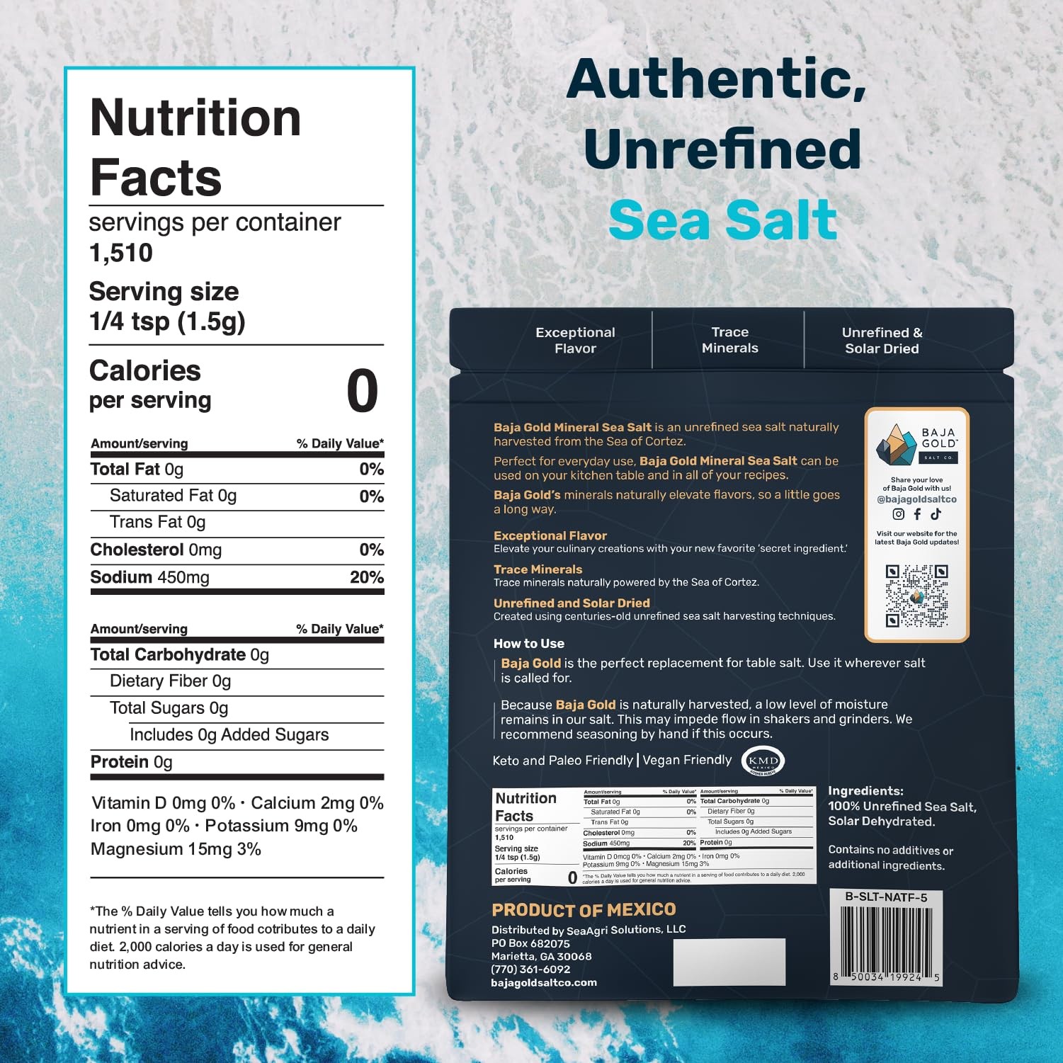 Mineral Sea Salt Organic Natural Grain Low Sodium 5 lb. Bag 1,500+ Servings