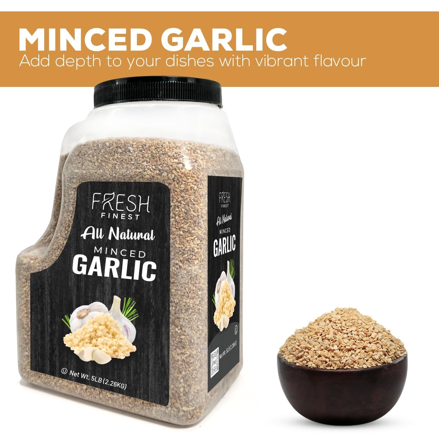 5 LB Fresh Finest Minced Garlic – Dried Garlic Flakes, Ready-to-Use Seasonings