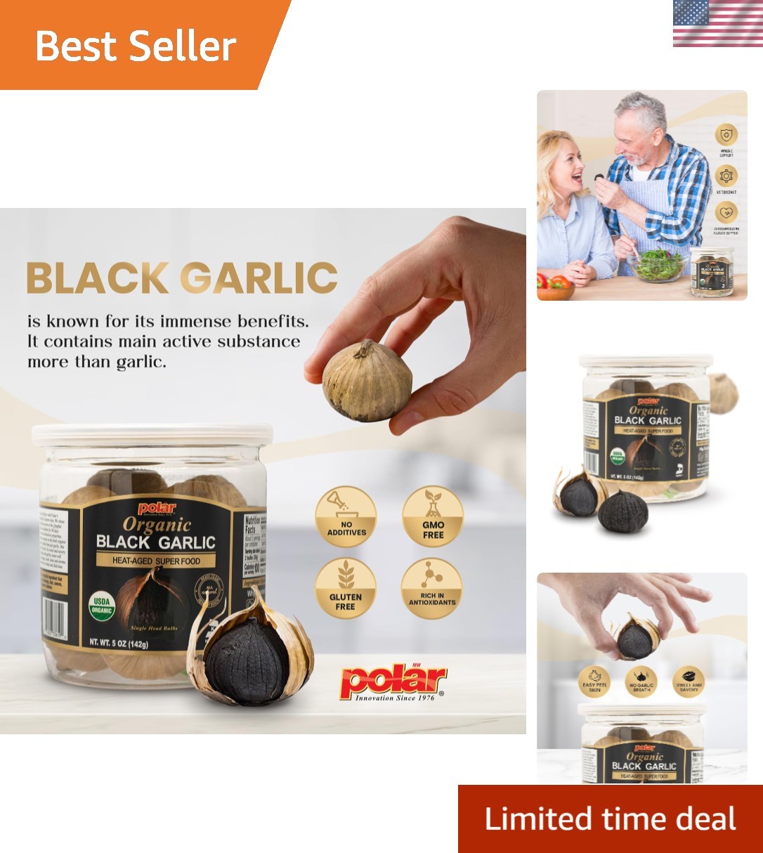 Delicious Organic Black Garlic 5 oz – Whole Bulbs, Ready to Eat, Kosher Snack