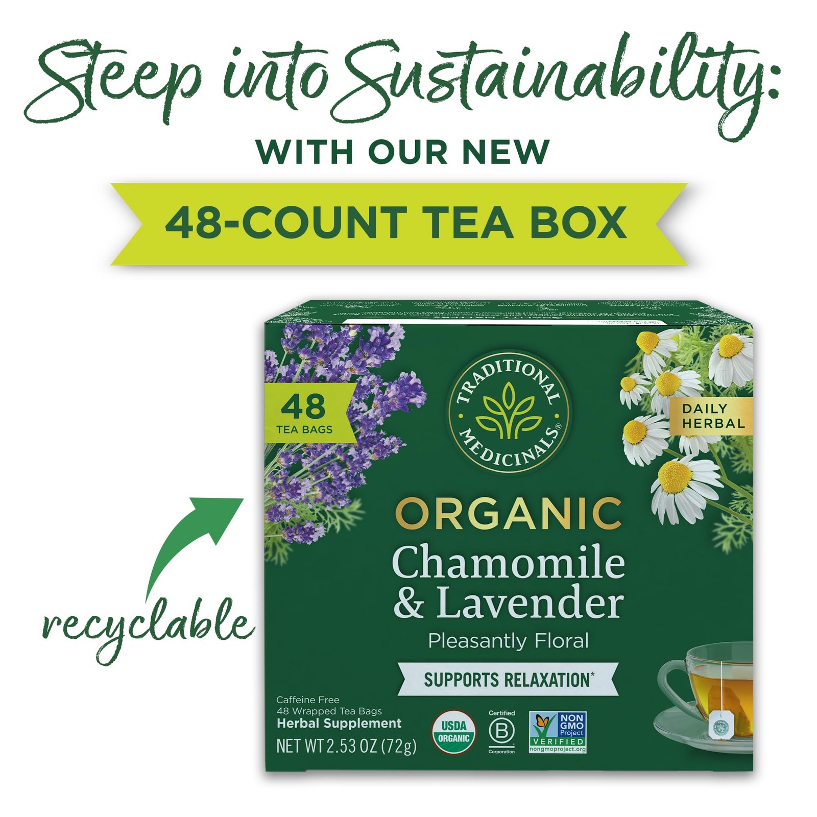 Traditional Medicinals Tea, Organic Chamomile & Lavender, 48 Count, No Color
