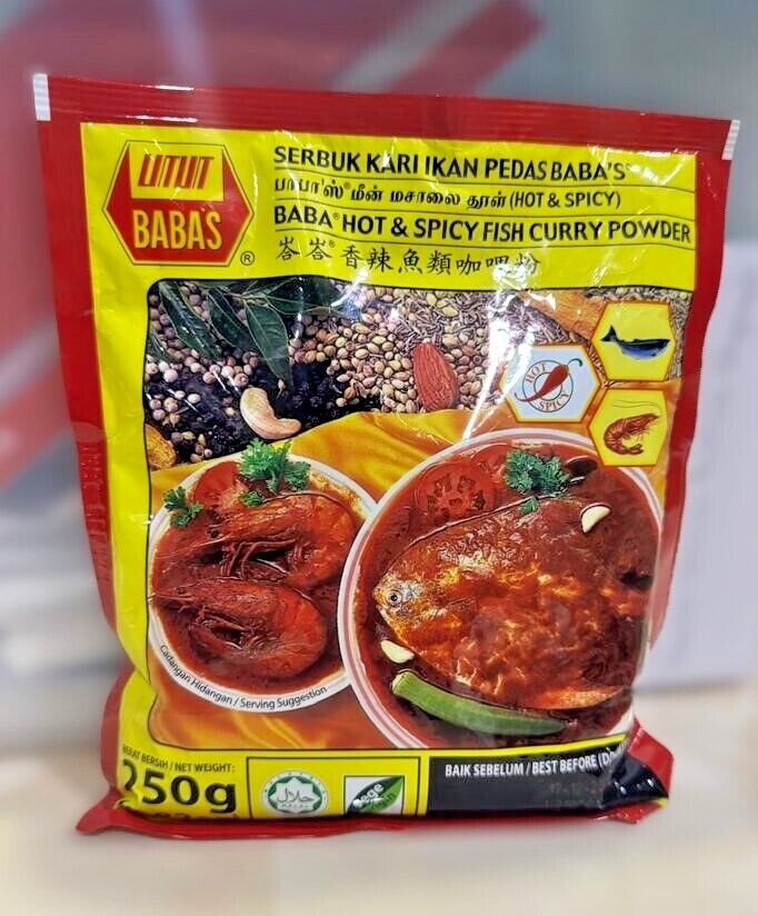 BABA’s Hot & Spicy Curry Powder Meat /Fish /Chilli /Tumeric 250g Each-Any 1 Pack