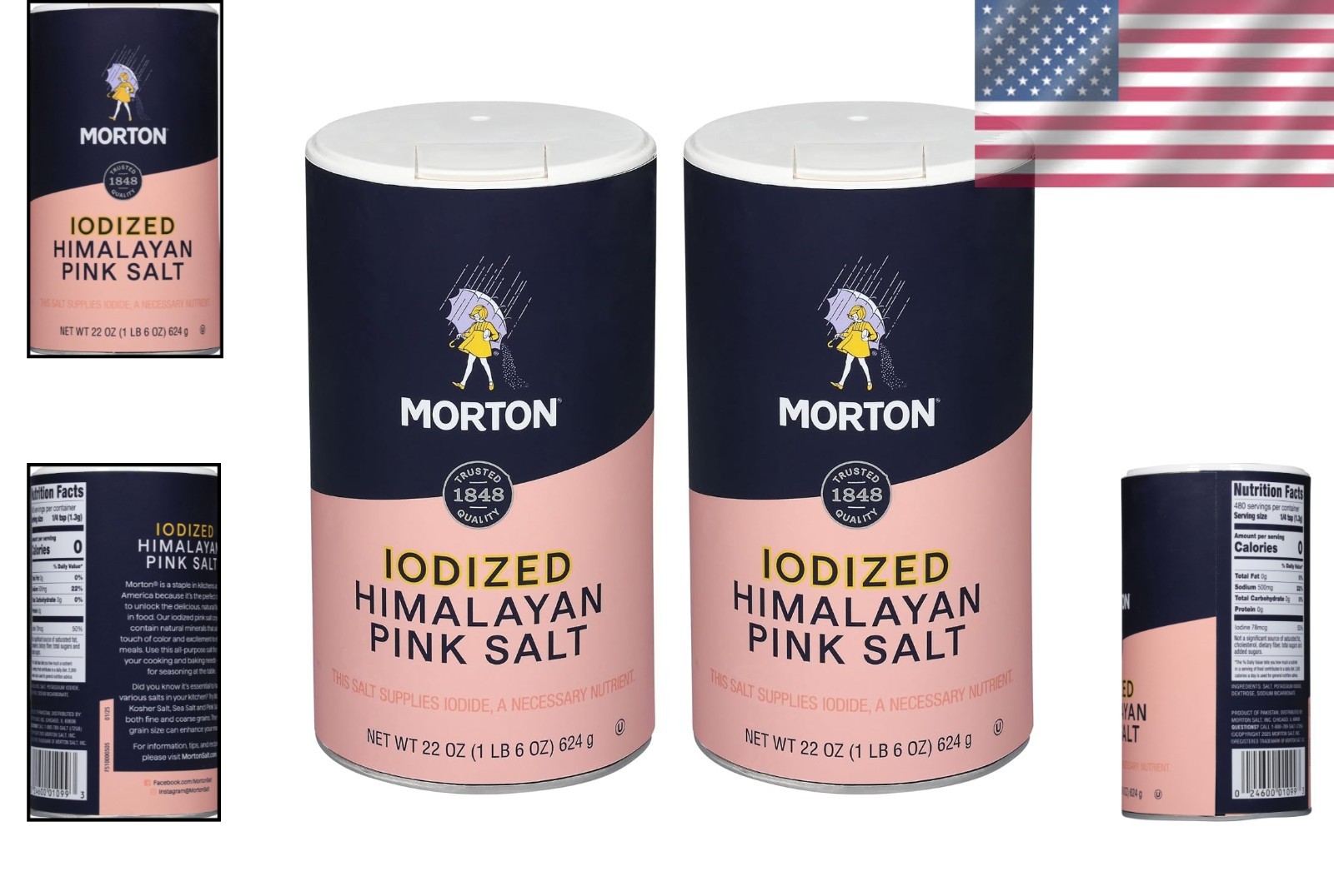 Iodized Himalayan Pink Salt Fine Grain 44 oz 2 Pack Multi-Purpose Cooking