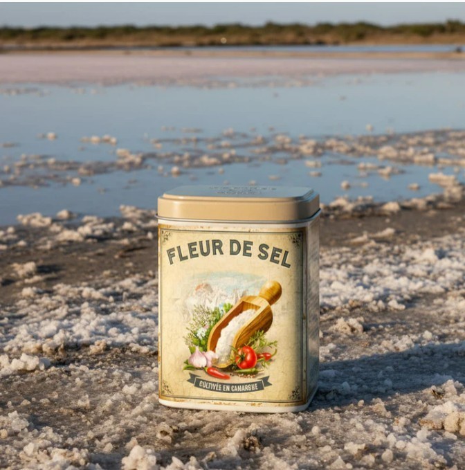 Esprit Provence, French “Fleur de Sel de Camargue” in Decorative Pouring Tin