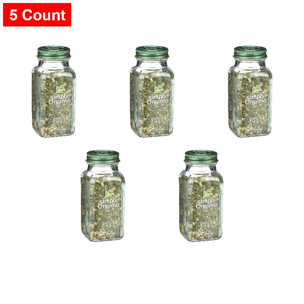 Simply Organic Garlic N Herb Certified Organic, 3.1-Ounce Glass Bottle – 5 Count