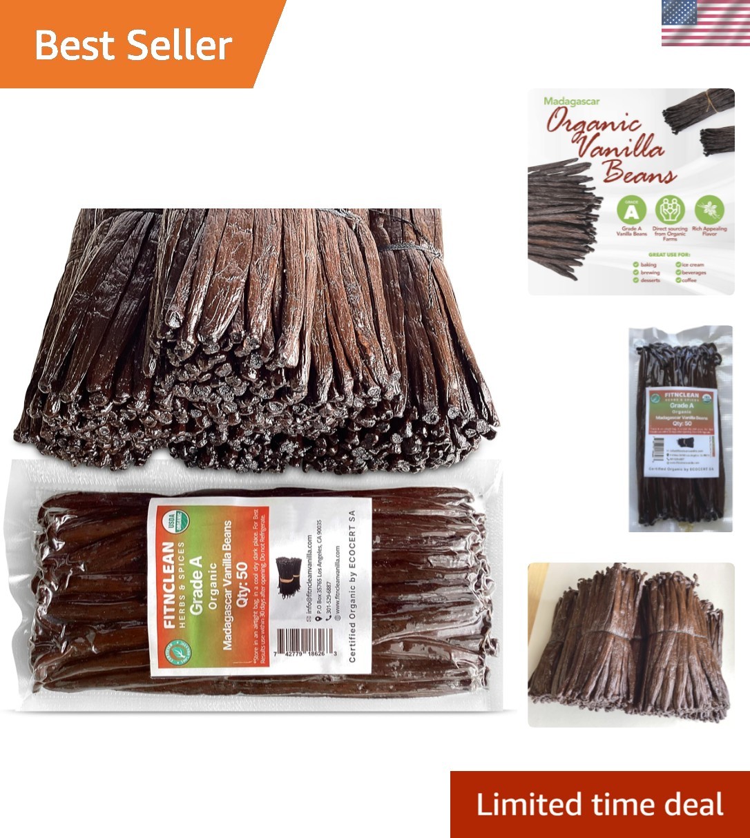 Vacuum-Sealed Organic Madagascar Vanilla Pods – 50 Count for Extracts & Baking