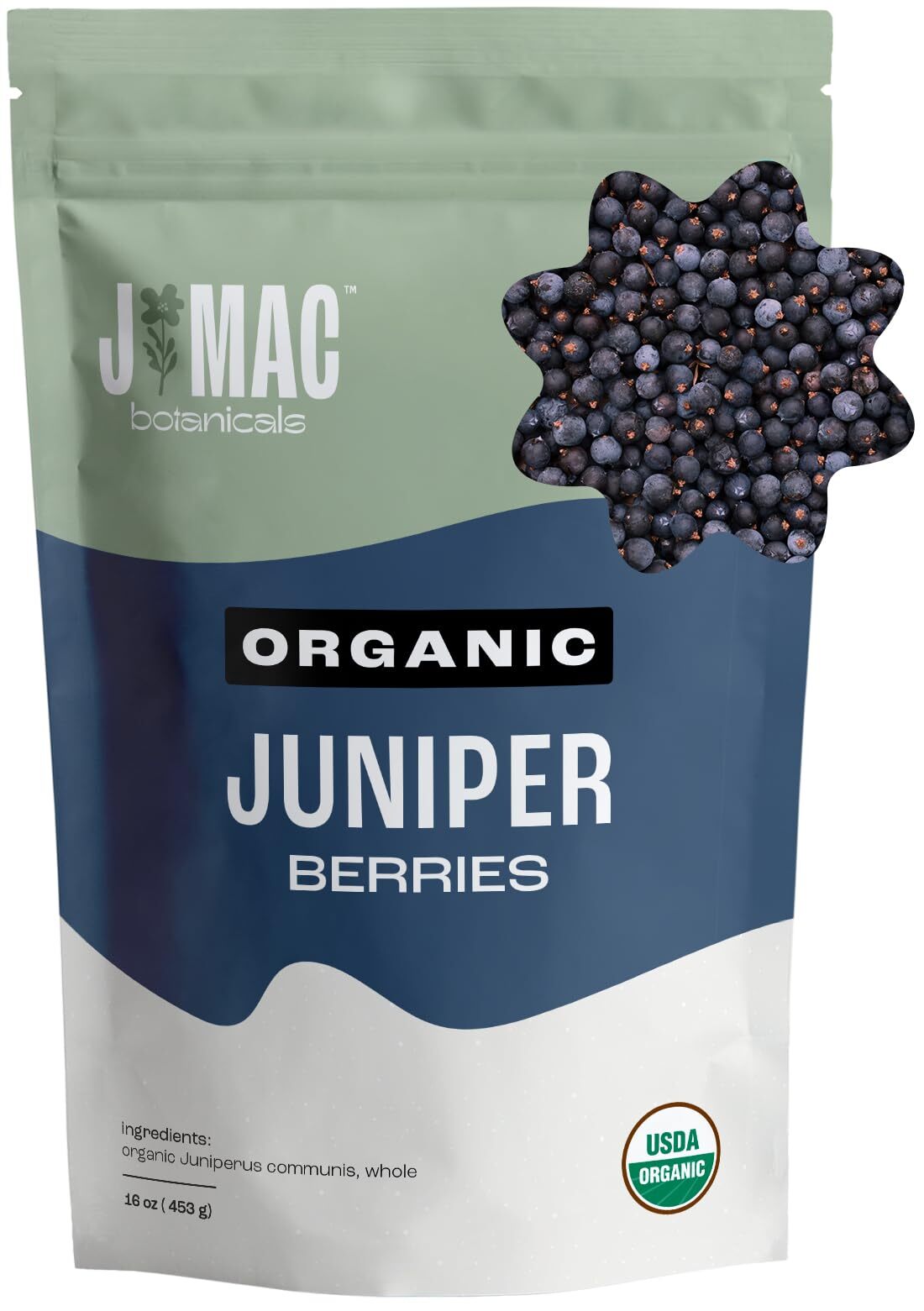 J MAC BOTANICALS Organic Whole Juniper Berries USDA Certified Organic