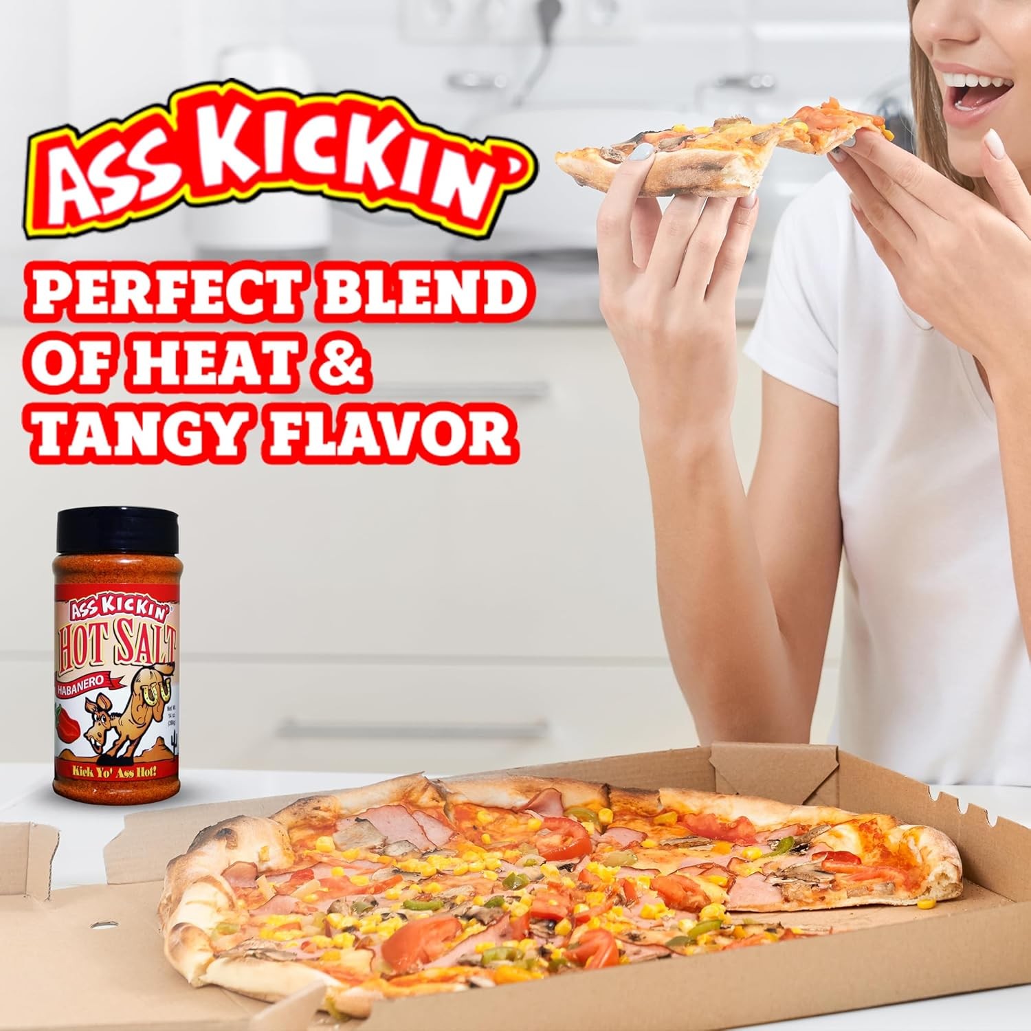 ASS KICKIN’ Habanero Hot Spicy Salt – 14 oz. Shaker Jar – Perfect Flavored Salt