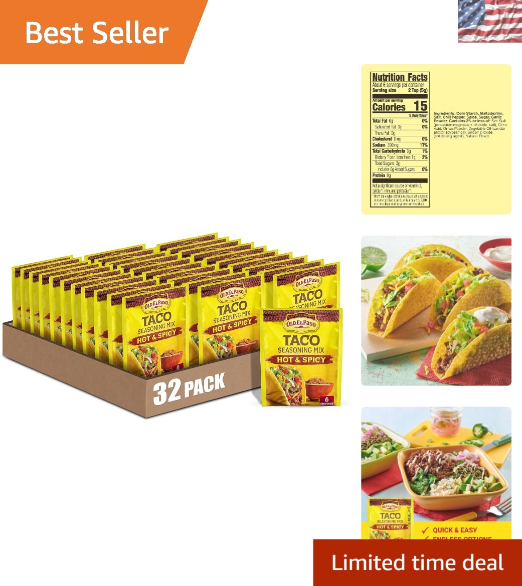 Enjoy Flavorful Meals with 32 Pack of Hot & Spicy Taco Seasoning, 1 oz. Each