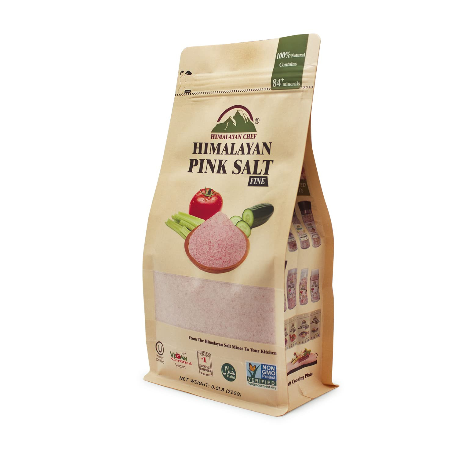 Pink Himalayan Salt – Natural Fine Grain – 3 Pound (6 X 0.5 Pound Bags)