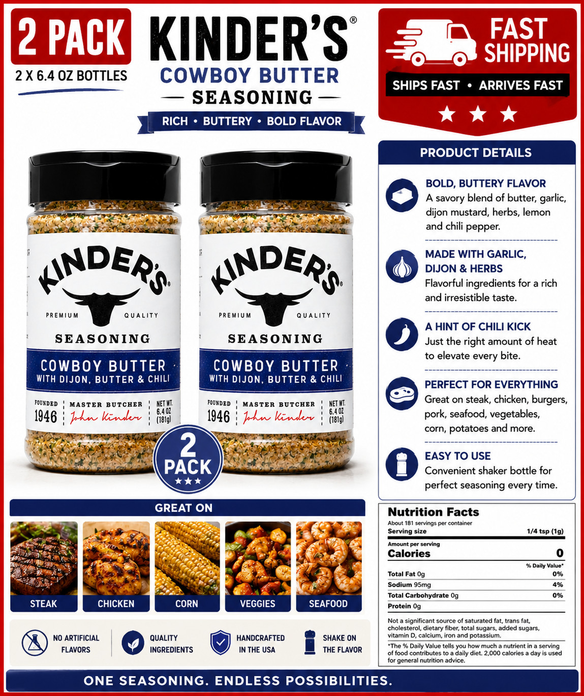 2PACK Cowboy Butter Seasoning,9.7 Ounce ,Rich Butter Flavor, NoArtificial Flavor