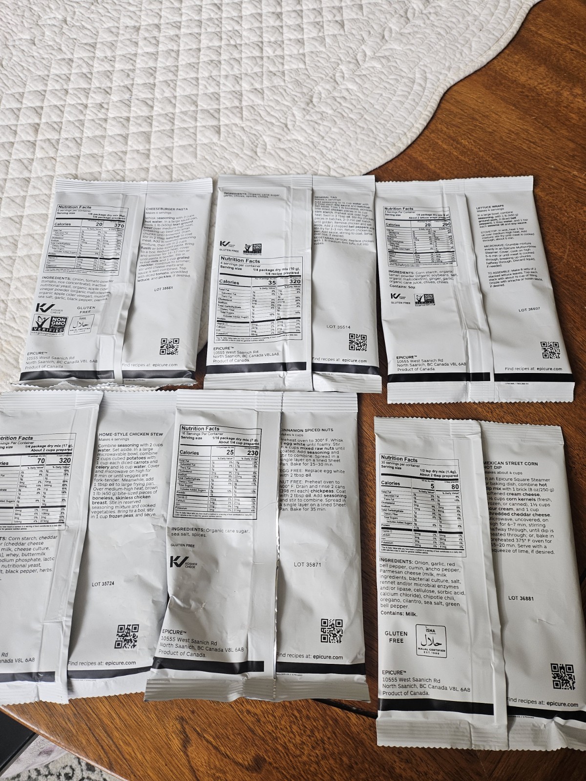 Epicure Lot Of 6 Meal Solutions & Spiced Nuts Gluten Free Non GMO Chicken Corn