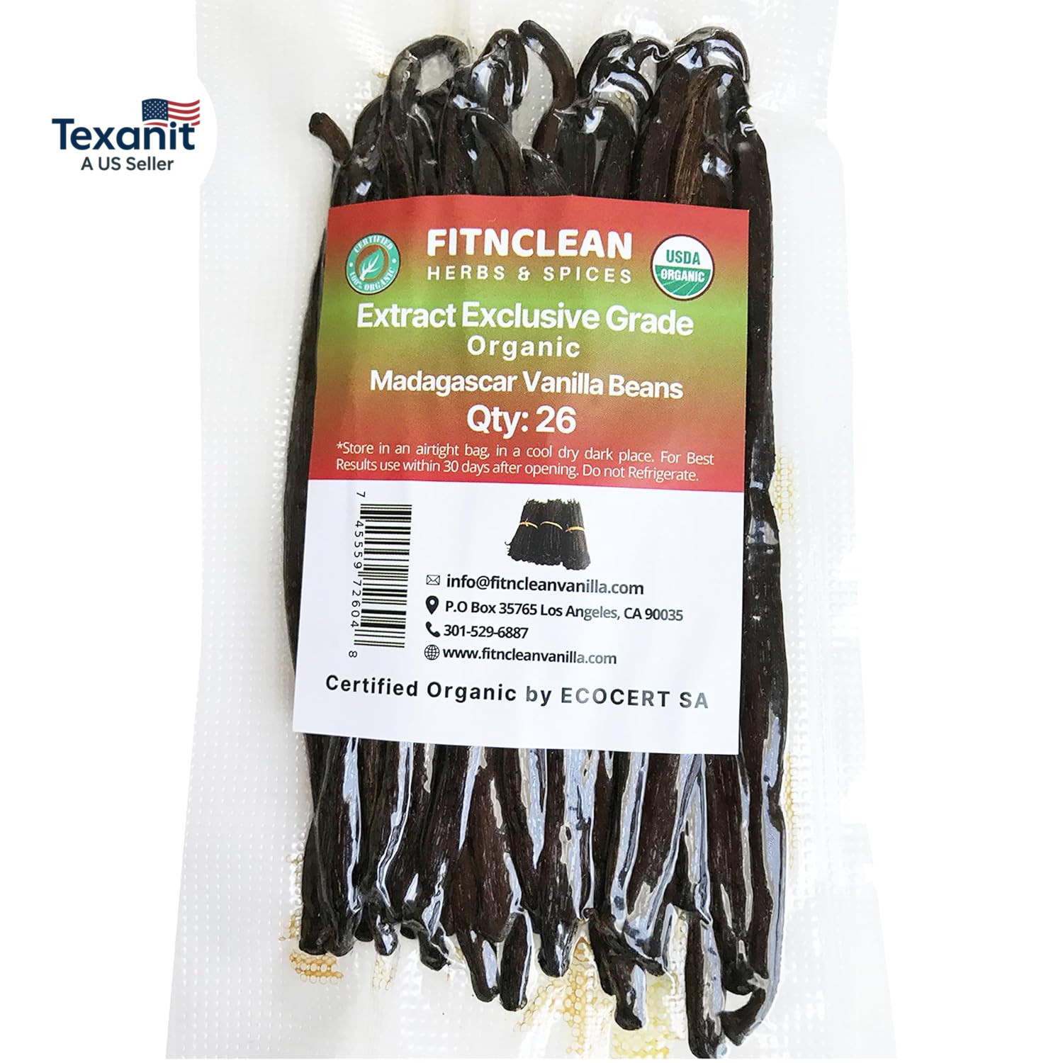 26 Organic Madagascar Vanilla Beans Extract Exclusive Grade B| 4.5″ – 5.5″ by FI