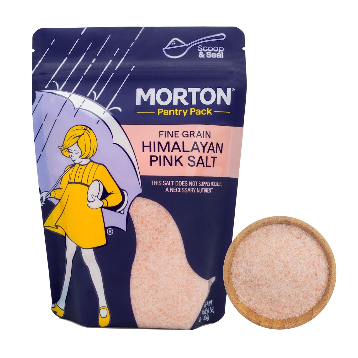 Morton Himalayan Pink Salt Fine Grain, All-Natural Pink Himalayan Salt, 1 lb Res