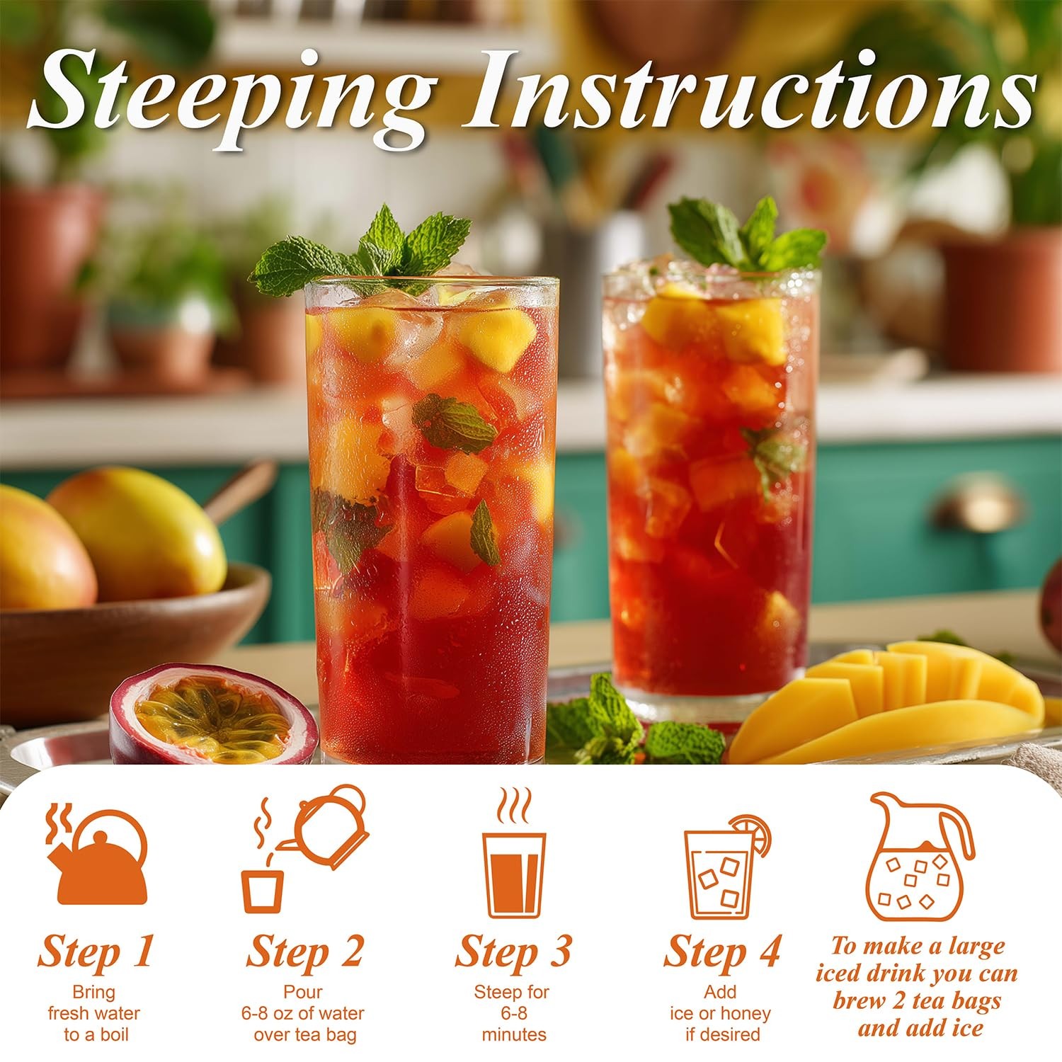 Mango Passionfruit Herbal Tea, 50 Count Tropical Fruit Flavored Tea Bags, Caf…