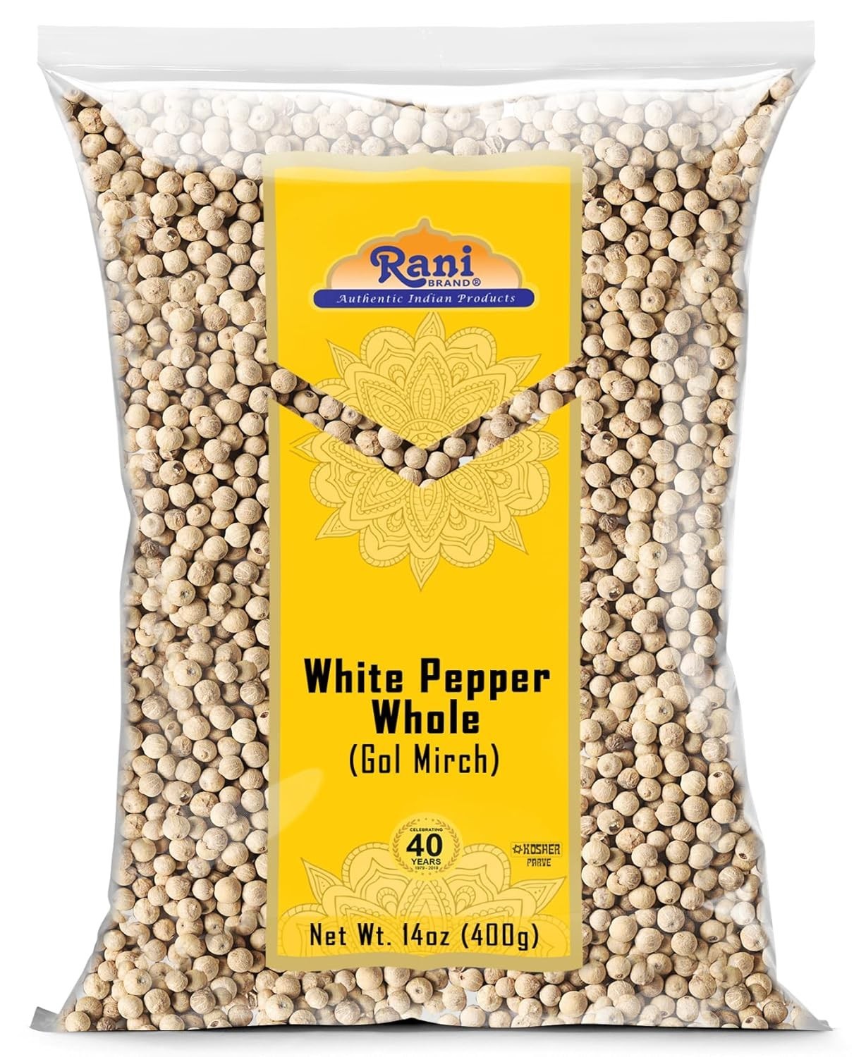 Rani White Pepper Whole (Peppercorns), Premium Indian 14oz (400g) | BB 12/2026