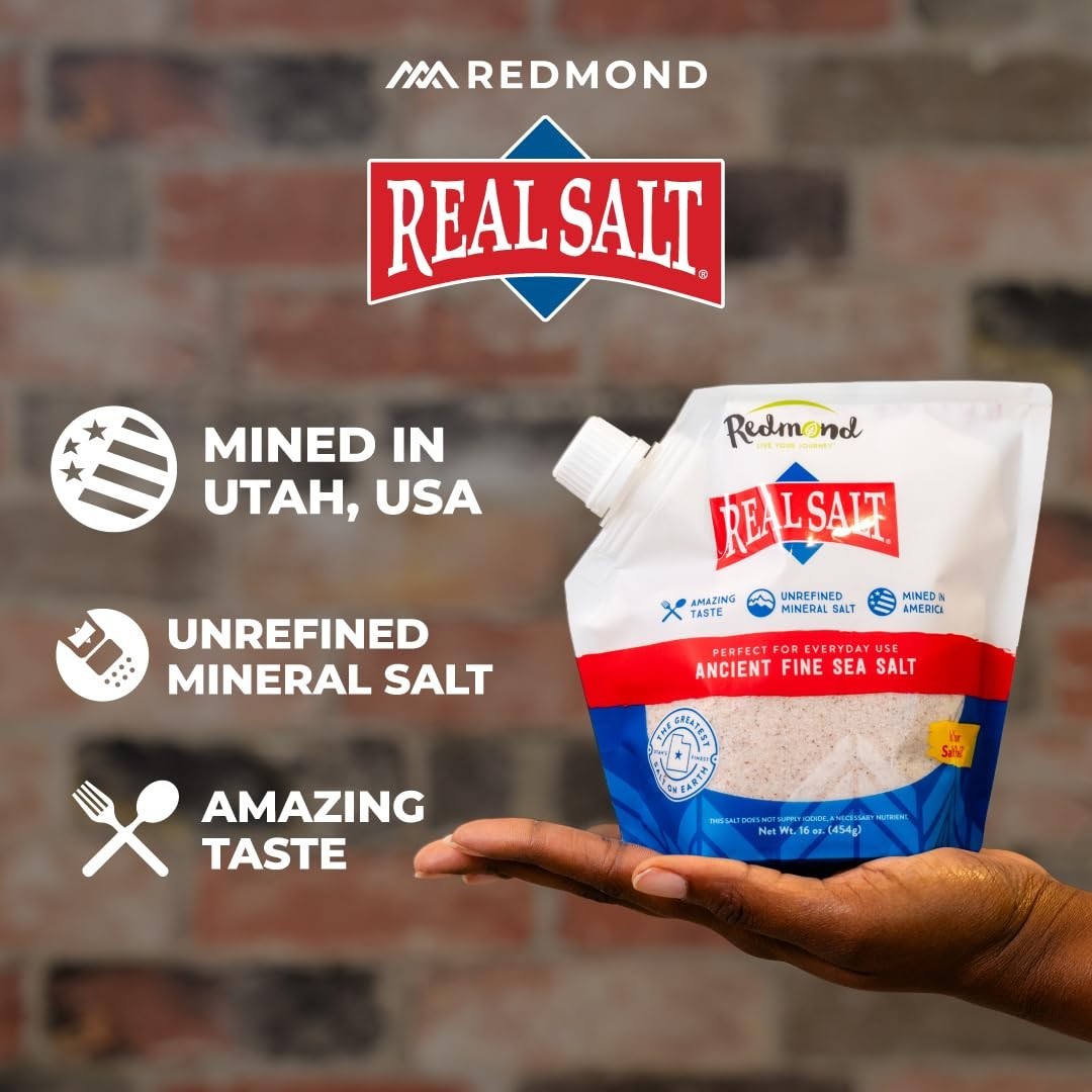 Redmond Real Salt – Ancient Fine Sea Salt, Unrefined Mineral Salt, 16 Ounce