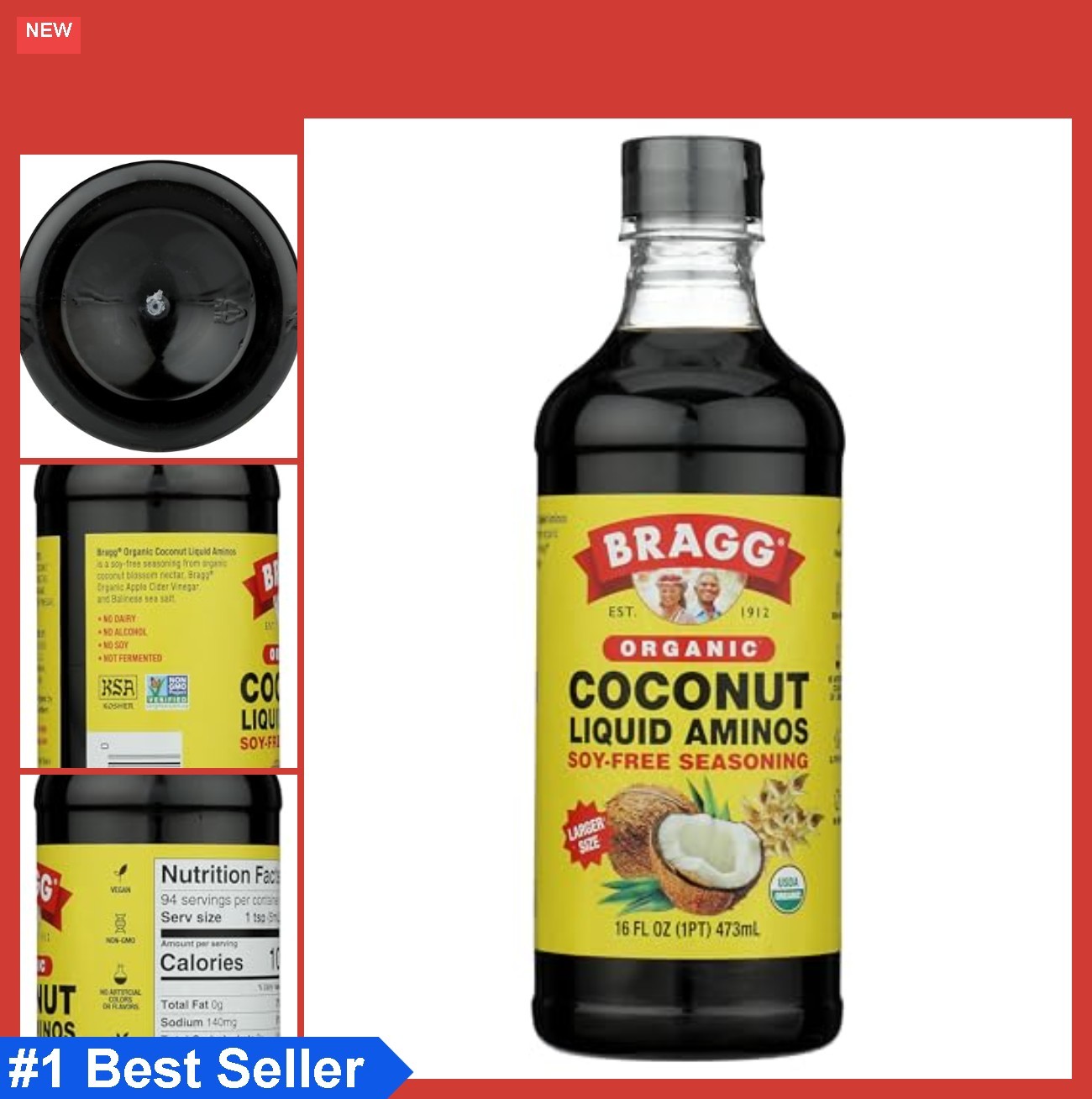 Coconut Liquid Aminos Seasoning 16 oz Soy-Free Teriyaki Sauce Alternative