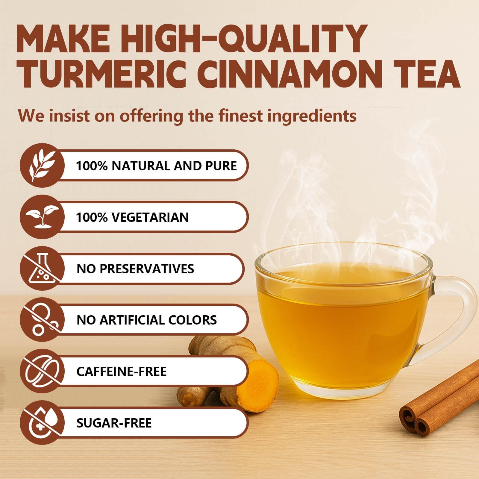 Organic Turmeric Ginger Cinnamon Tea Bags – Caffeine-Free, Vegan, 50 Count