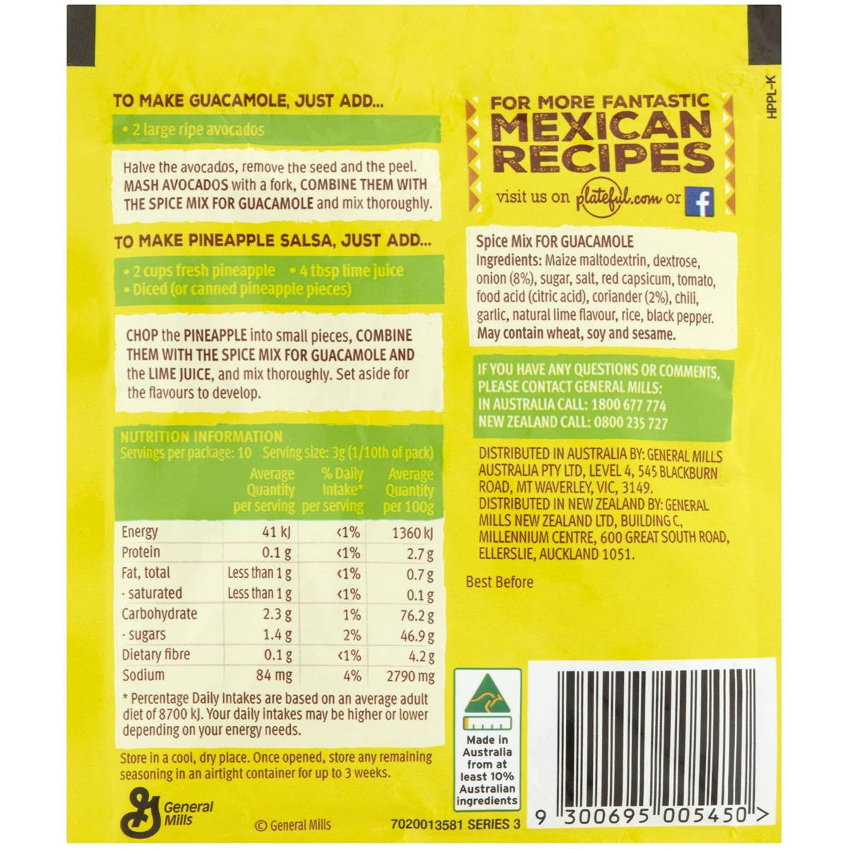 Old El Paso Original Spice Mix for Guacamole Avocado Mexican Seasoning 30g