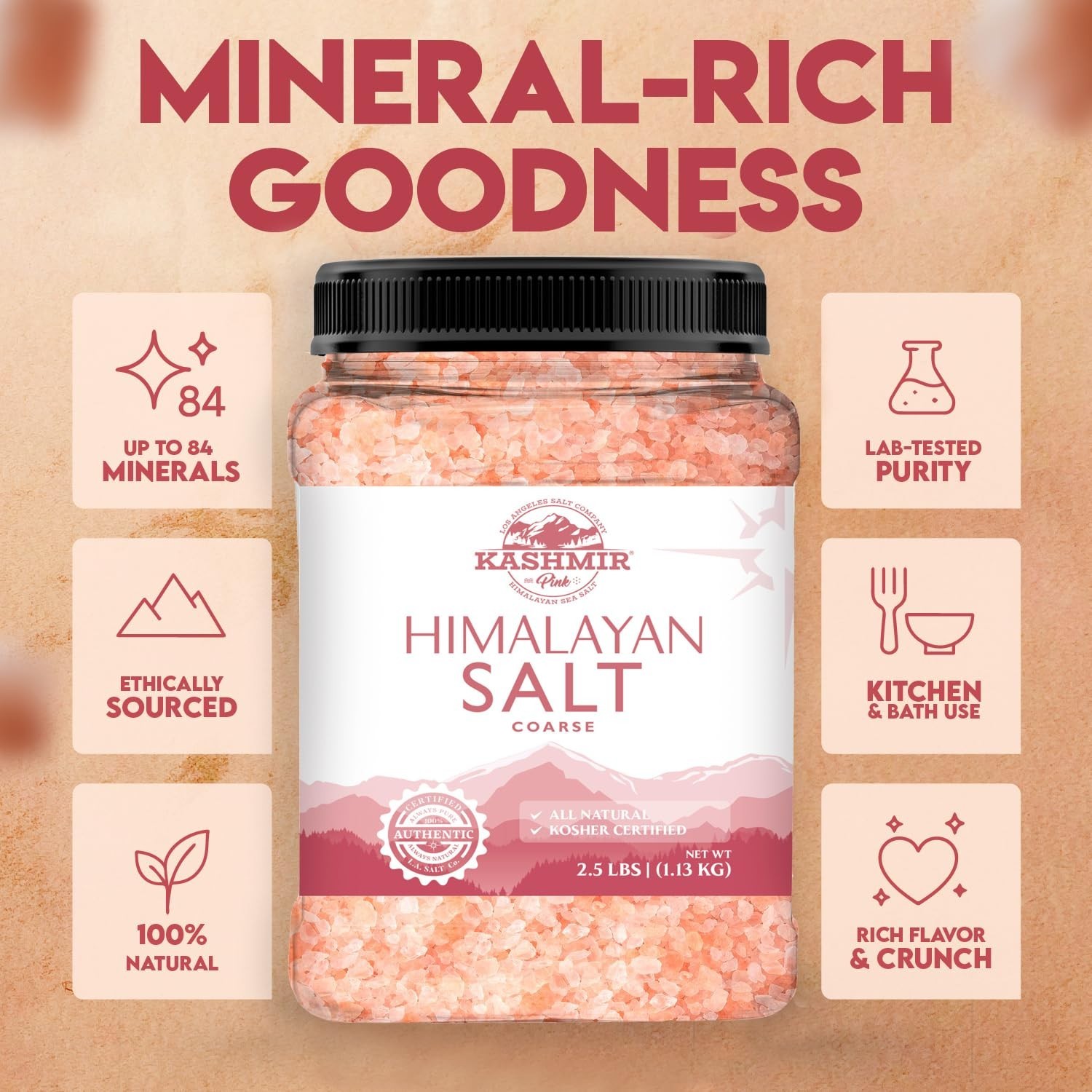 Coarse Pink Himalayan Salt – 2.5 Lbs of 84 Trace Minerals for Cooking & Bathing