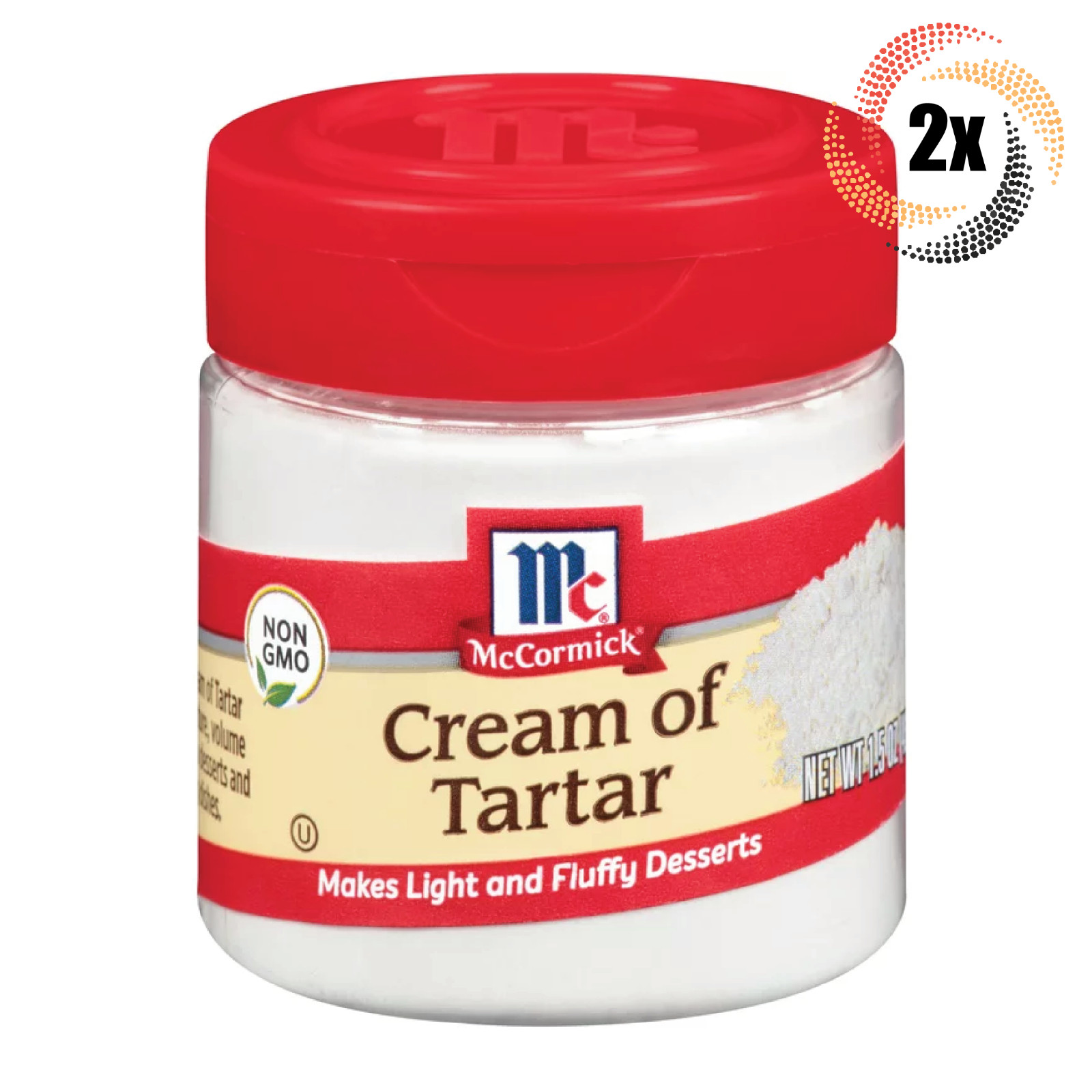 2x Shakers McCormick Cream Of Tartar Seasoning | 1.5oz | Light Fluffy Desserts