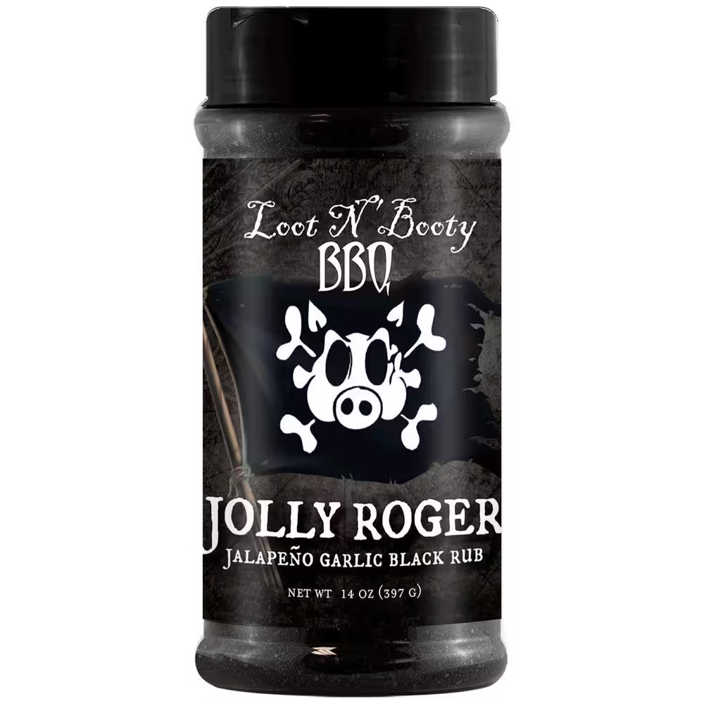 Loot N’ Booty BBQ Jolly Roger Jalapeno Garlic Black Rub 14 oz Bottle