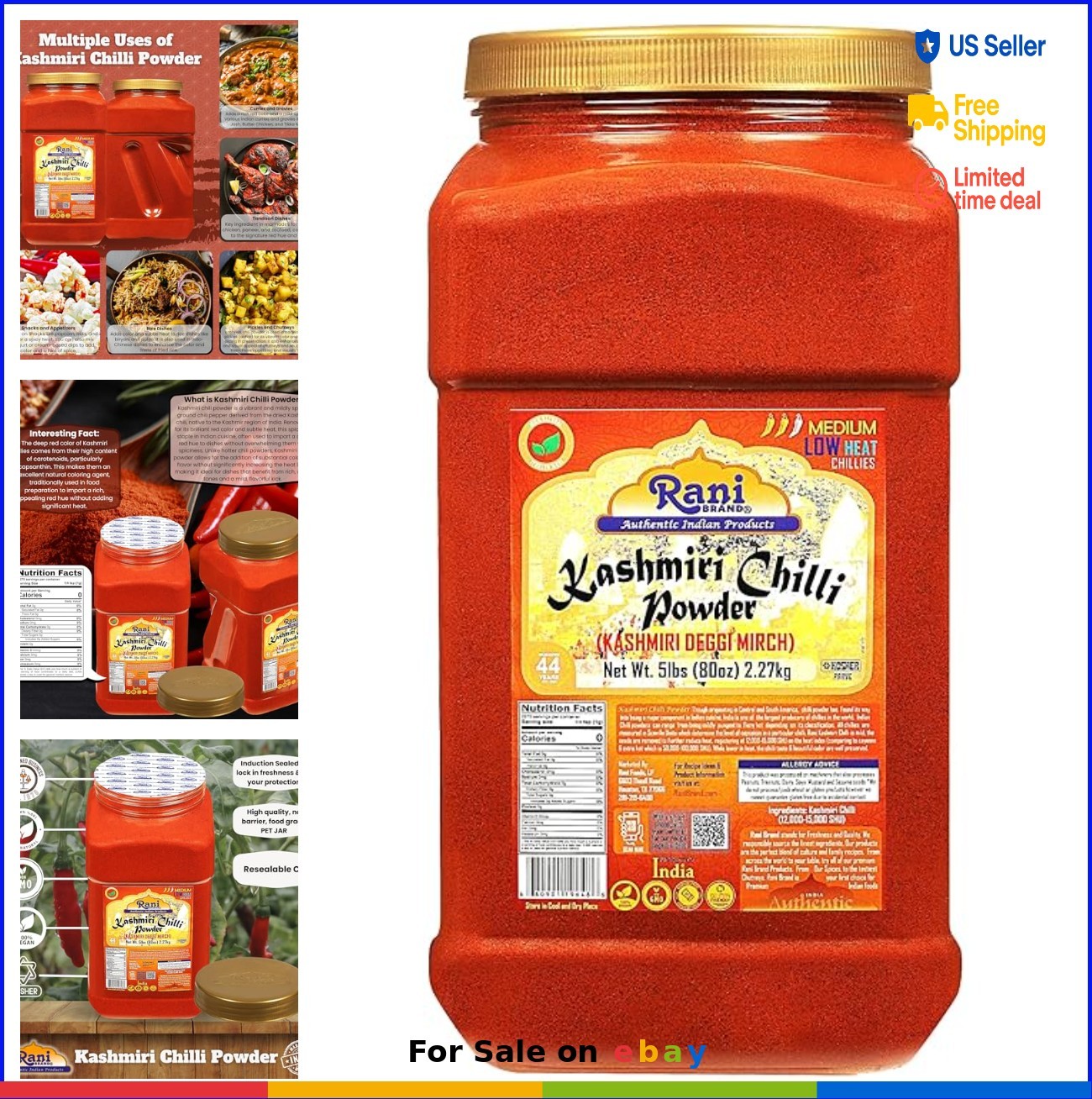 Kashmiri Chilli Powder 80 oz 5 lbs Deggi Mirch Low Heat Ground Spice for Indian