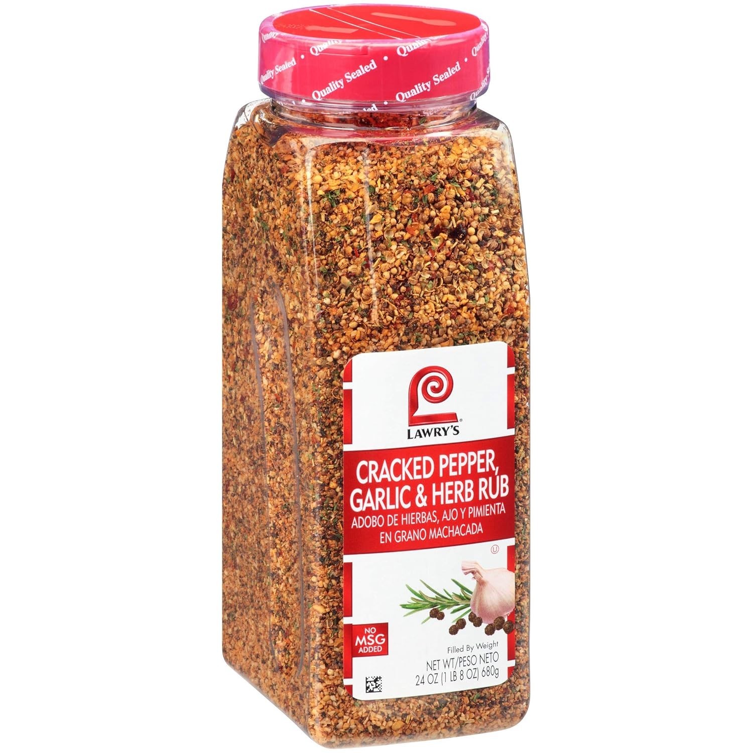 Cracked Pepper, Garlic & Herb Rub, 24 oz – One 24 Ounce Container of Garlic P…