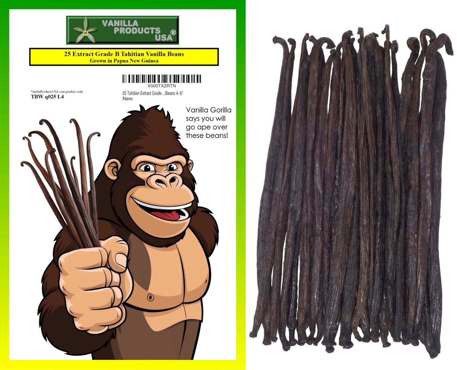 25 Tahitian Extract Grade B Natural Vanilla Beans by