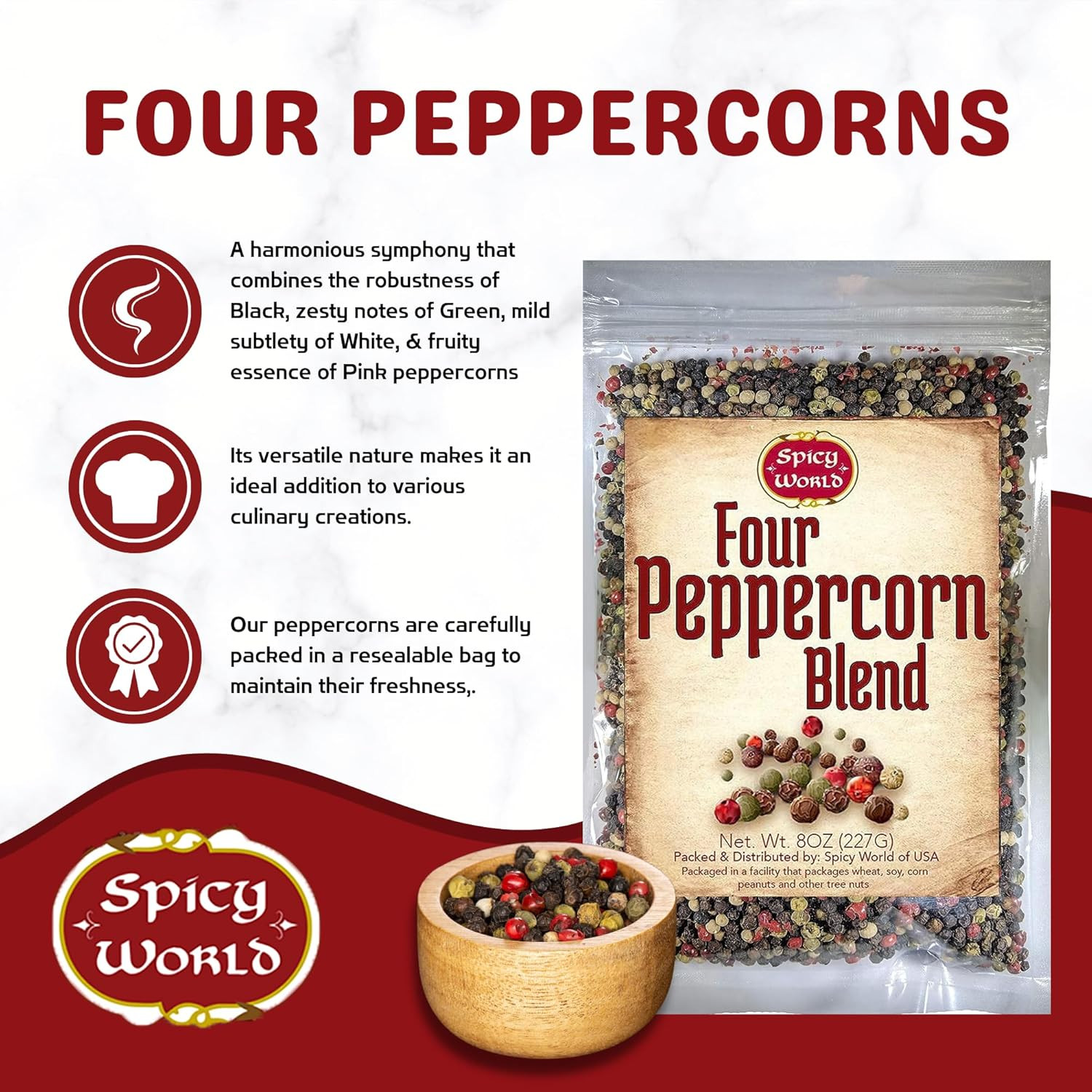 Four Peppercorn Rainbow Blend in Resealable Bag – Perfect Flavor Blend – NON-GMO
