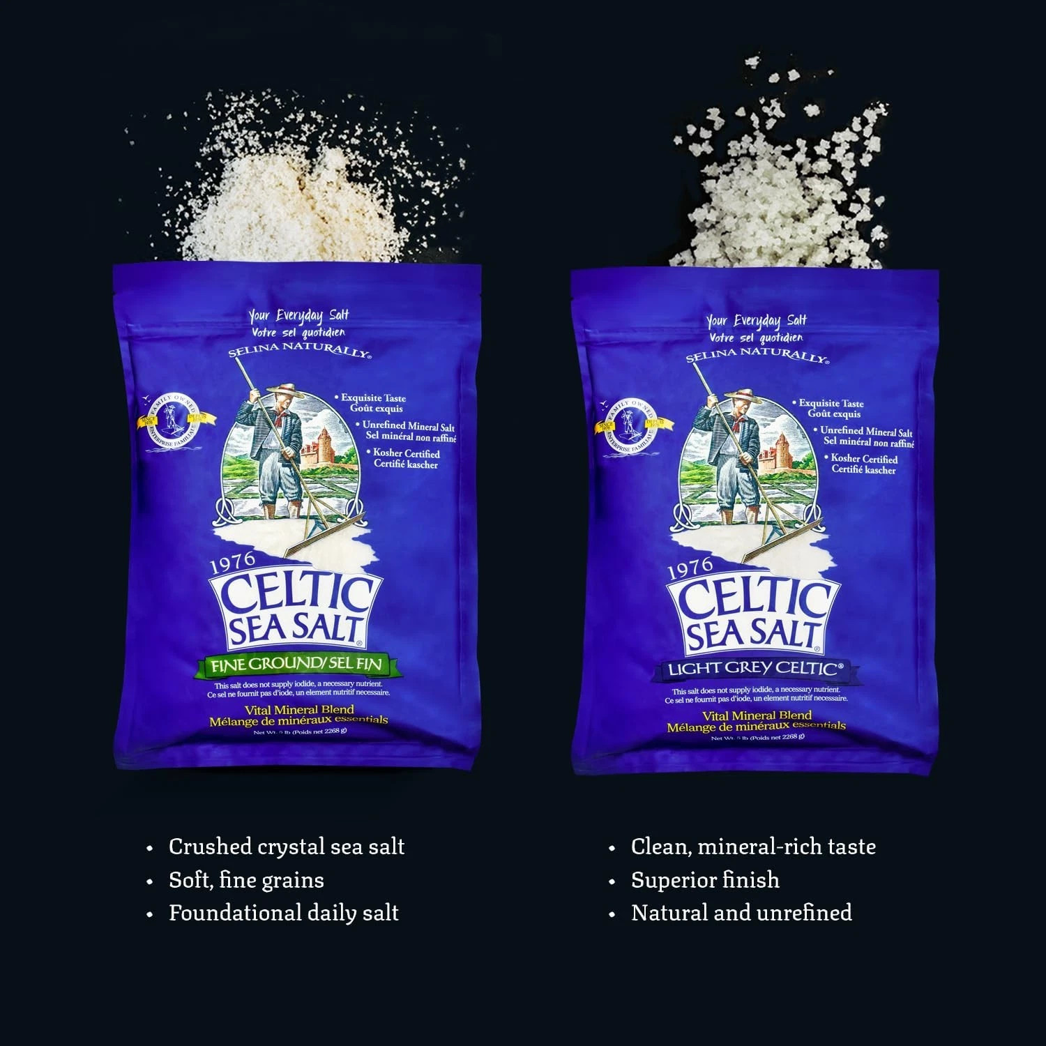 Light Grey Celtic Sea Salt 5 Pound Resealable Bag Additive-Free, Delicious Sea