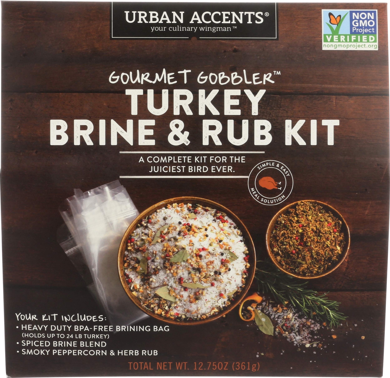 Gourmet Gobbler Turkey Brining Kit with Smoky Peppercorn Rub BPA Free Bag