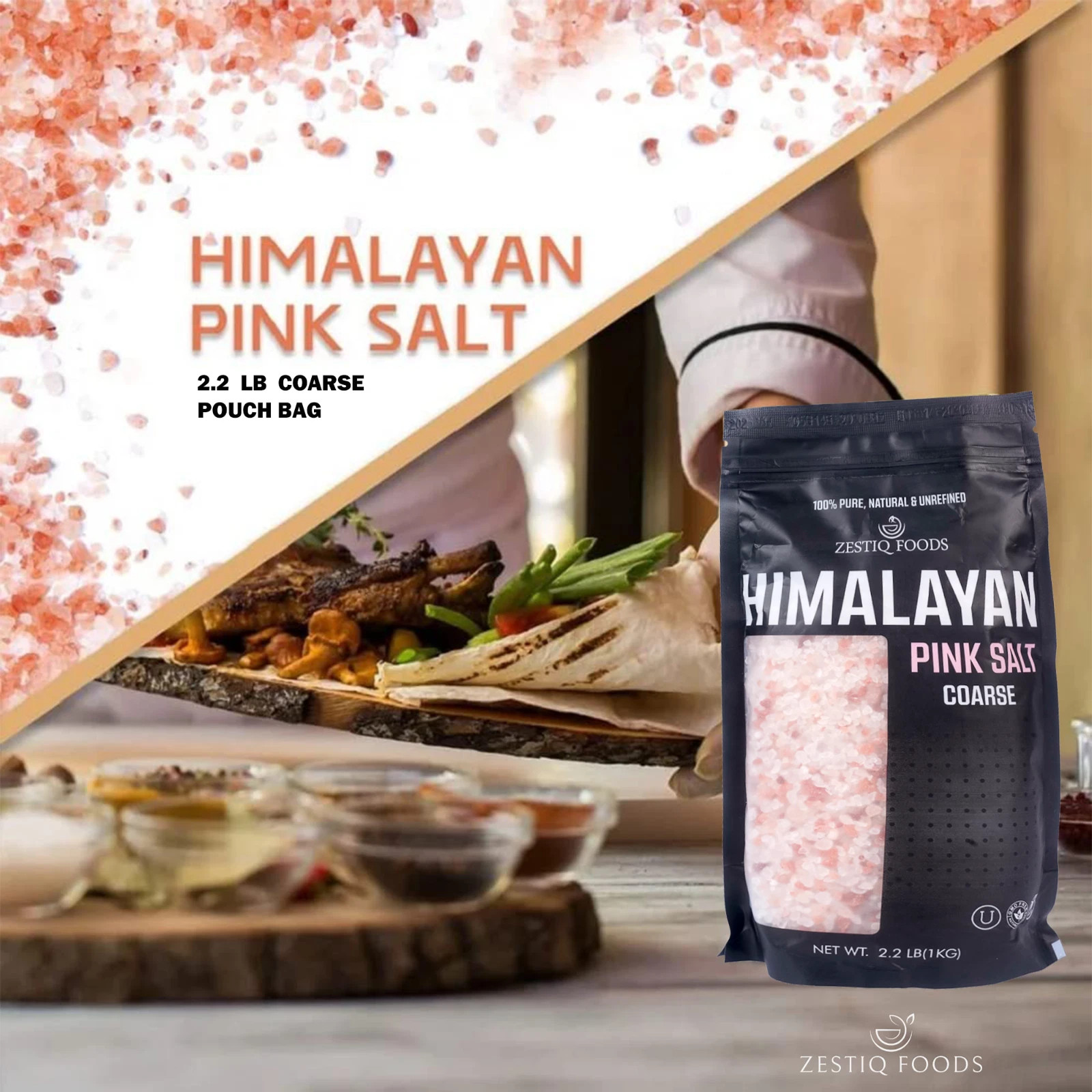 Zestiq HIMALAYAN Pink SALT KOSHER & VEGAN Healthy Nutrient Coarse, Fine 2.2 LBS