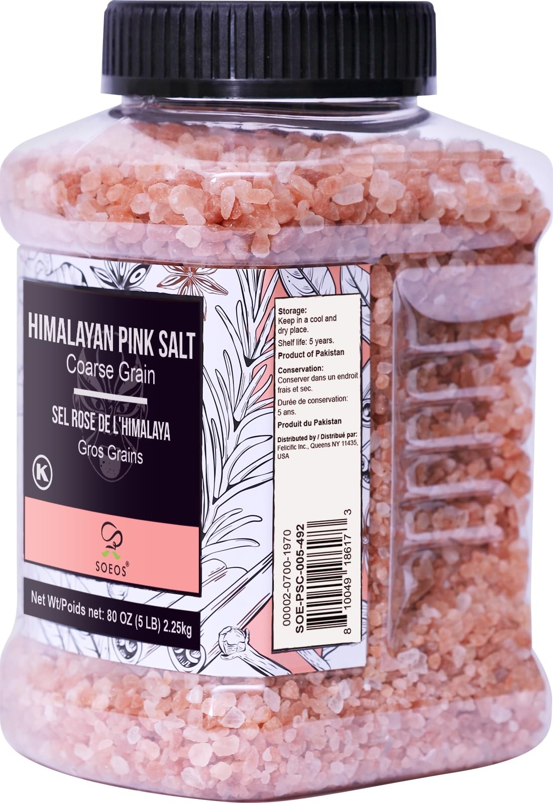 Soeos Himalayan Pink Salt, Coarse Grain, 80oz (5 80 Ounce (Pack of 1),