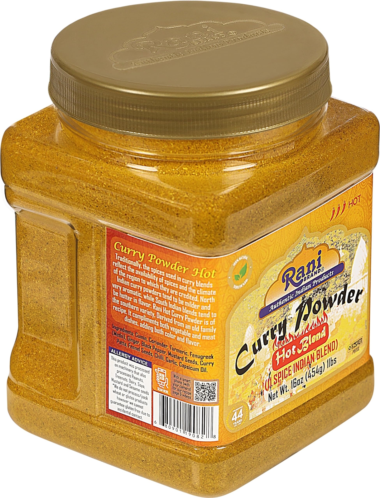 Rani Curry Powder Hot (11-Spice Authentic Indian Blend) 16oz (1lb) 454g PET Jar