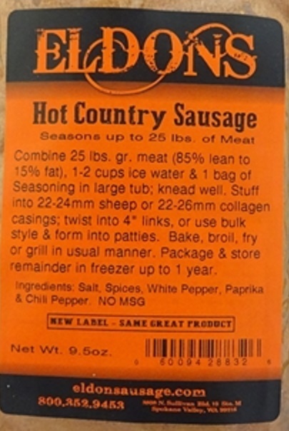 Hot Country Breakfast Sausage Seasoning Seasons 25 lbs. of Meat # 8832