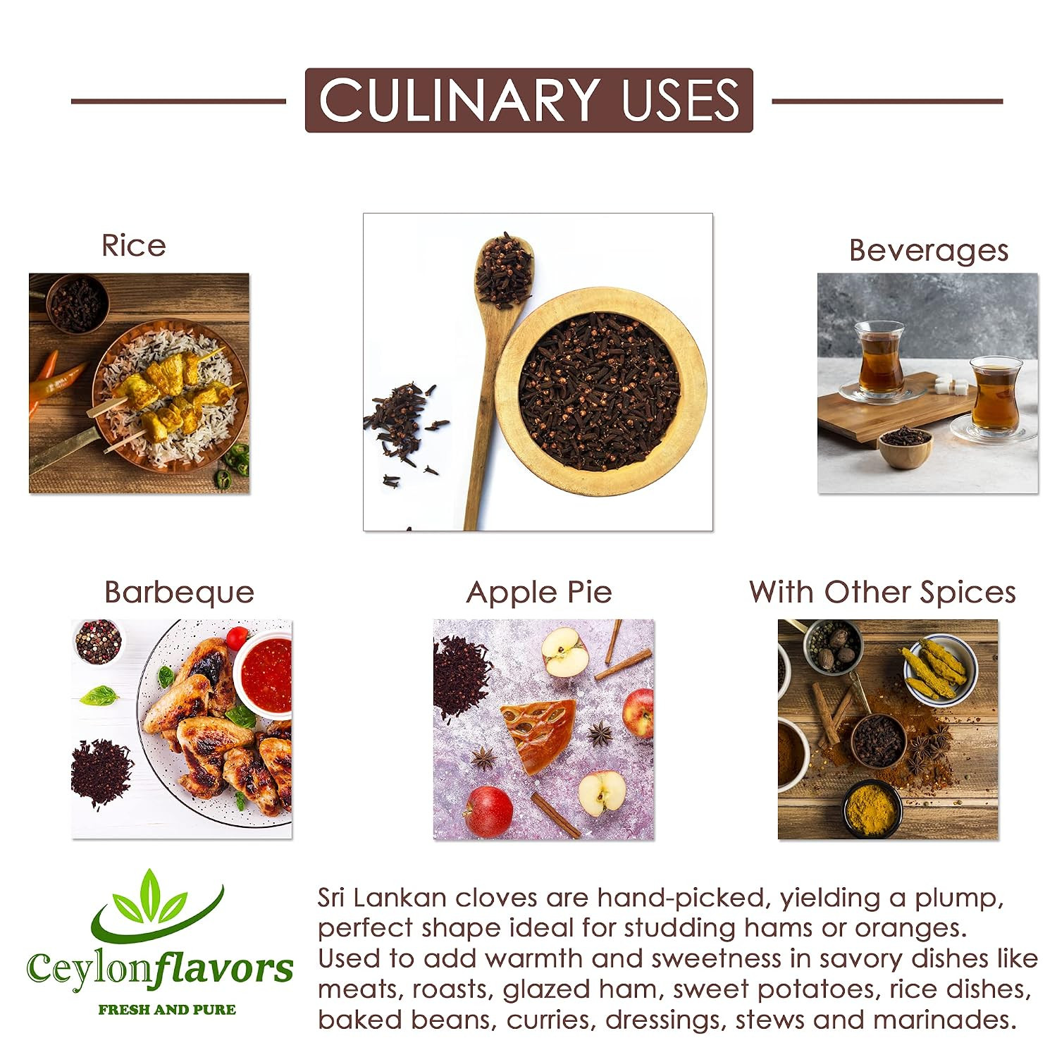 Ceylon Flavors Fresh and Pure Organic Premium Hand Picked Whole Cloves 2.5Oz