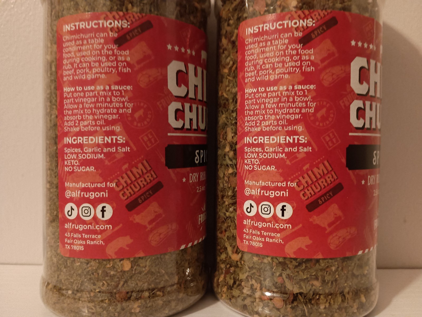 2 Frugoni Chimichurri Spicy Seasoning & Rub For Pork Poultry Fish Beef 2.5 Oz.