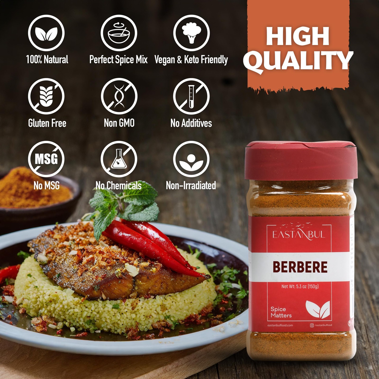 Eastanbul Berbere Spice Blend, 5.3oz Berbere Spice Ethiopian Authentic Mix, B…