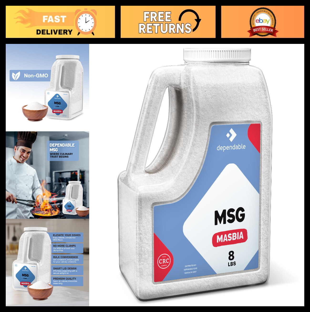 Non-GMO MSG Seasoning – 8 lb Resealable Bulk Jug, Kosher Flavor Enhancer for Coo