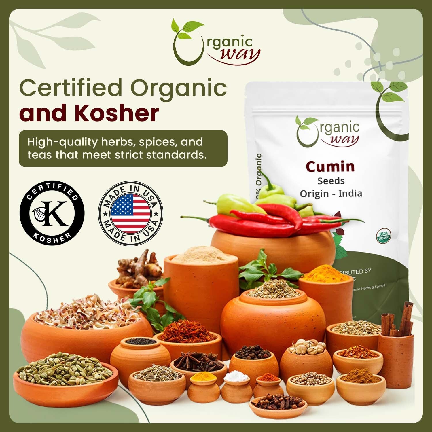 Organic Way Cumin / Jeera Seeds Whole – Organic, Kosher & USDA Certified