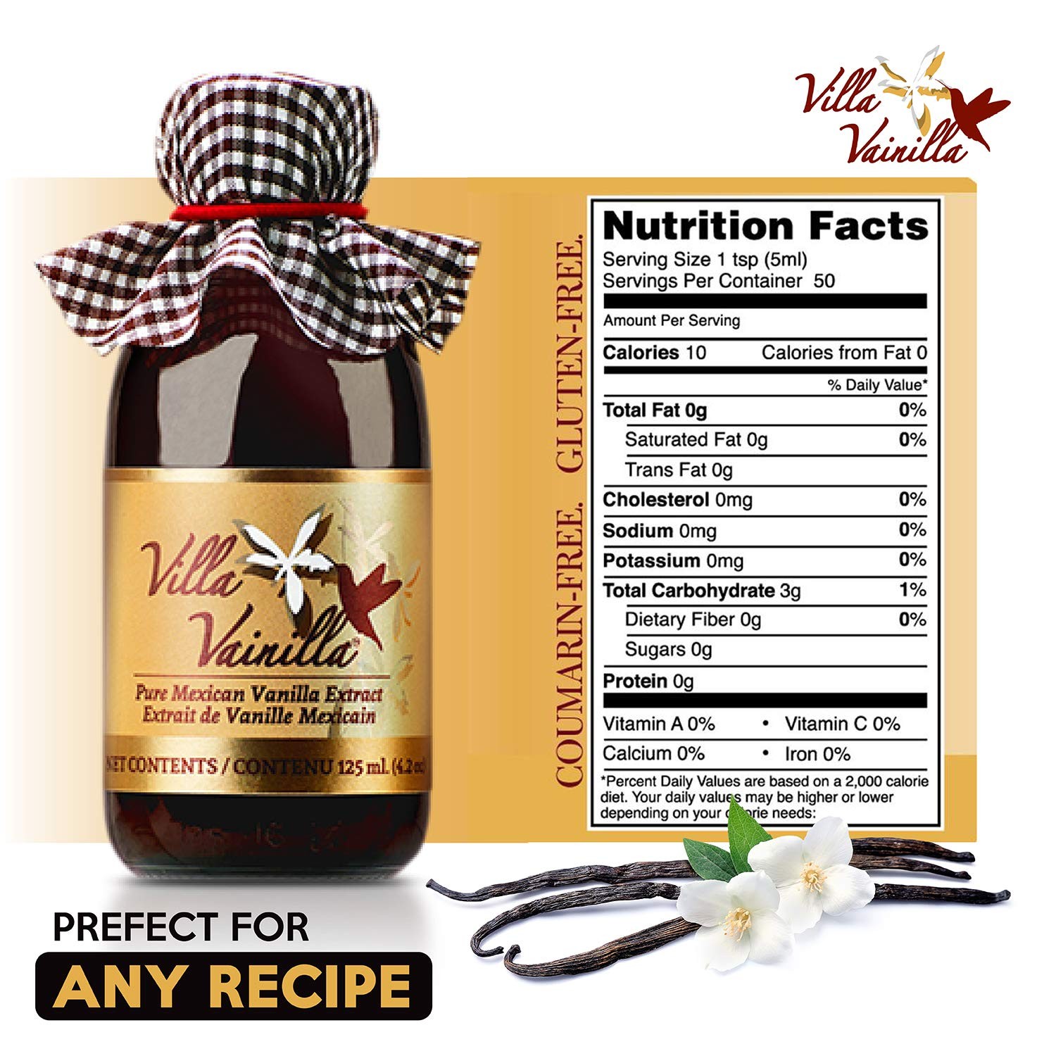 Pure Vanilla Extract Concentrated Natural Gourmet Flavor from Mexico 4.2 Fl Oz