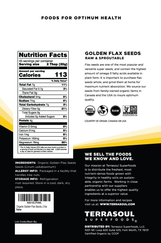 Organic Golden Flax Seeds, 2 Lbs Fiber | Protein | Omega Fats