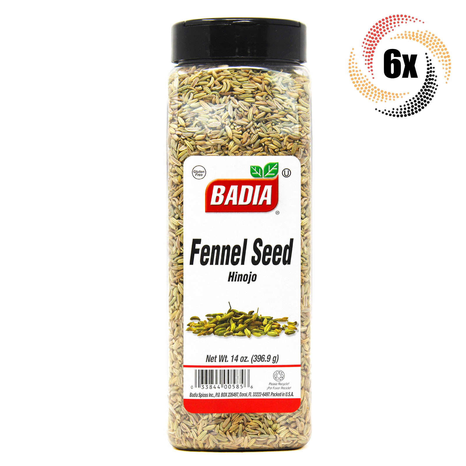 6x Shakers Badia Fennel Seed Seasoning | 14oz | Gluten Free Kosher & MSG Free