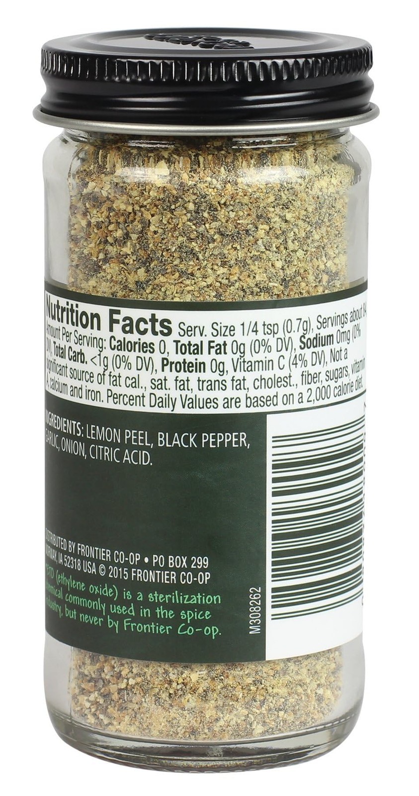Frontier Salt Free Lemon Pepper Seasoning 2.08 Ounce Natural Flavor Burst